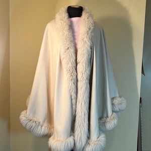 Belle Fare  Fox Fur-Trim Cashmere Cape